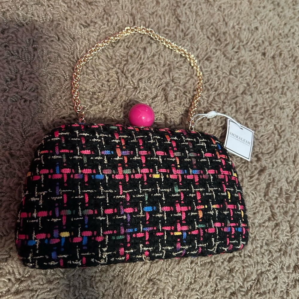 Shiraleah Multicolor Tweed Clutch with Gold Chain
